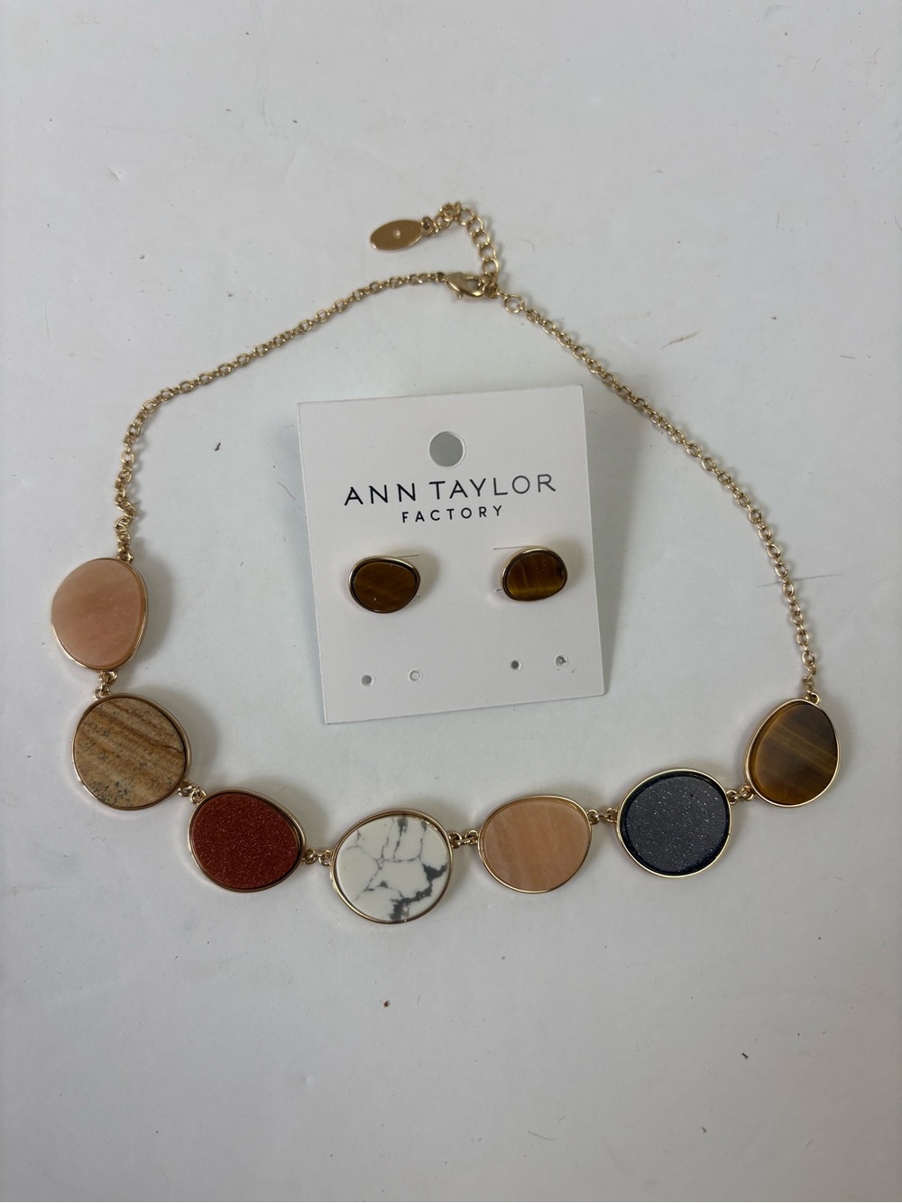 Ann Taylor Factory Necklace Earring Set Geometric Stone Agate Studs